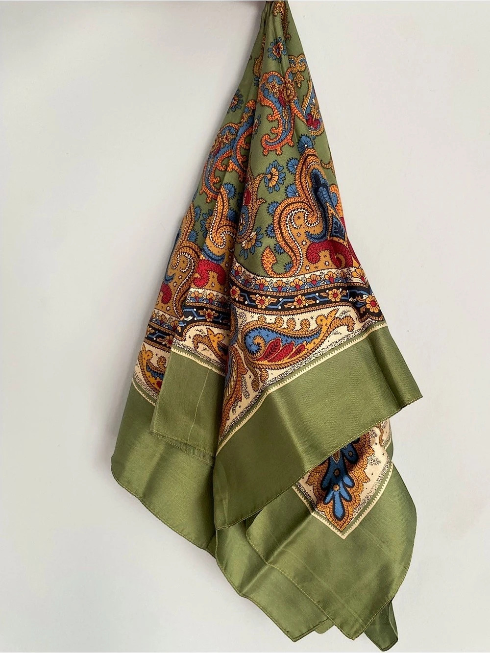Vintage Liberty of London 100% Silk Green Paisley Scarf - Boho 70s England Scarf